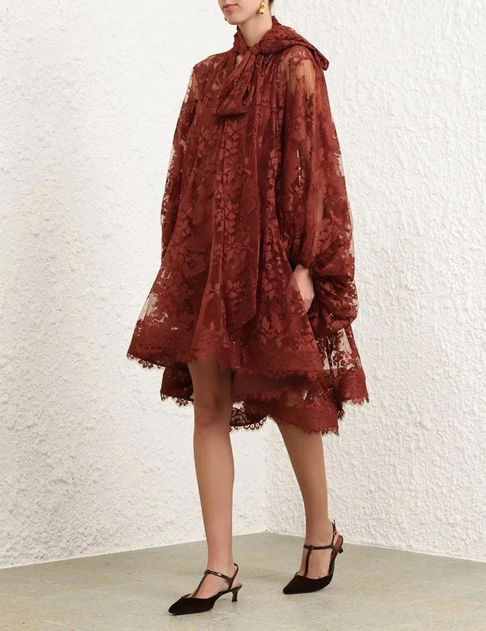 Women Dresses Zimmermann Illustration Lace Mini Dress Chestnut