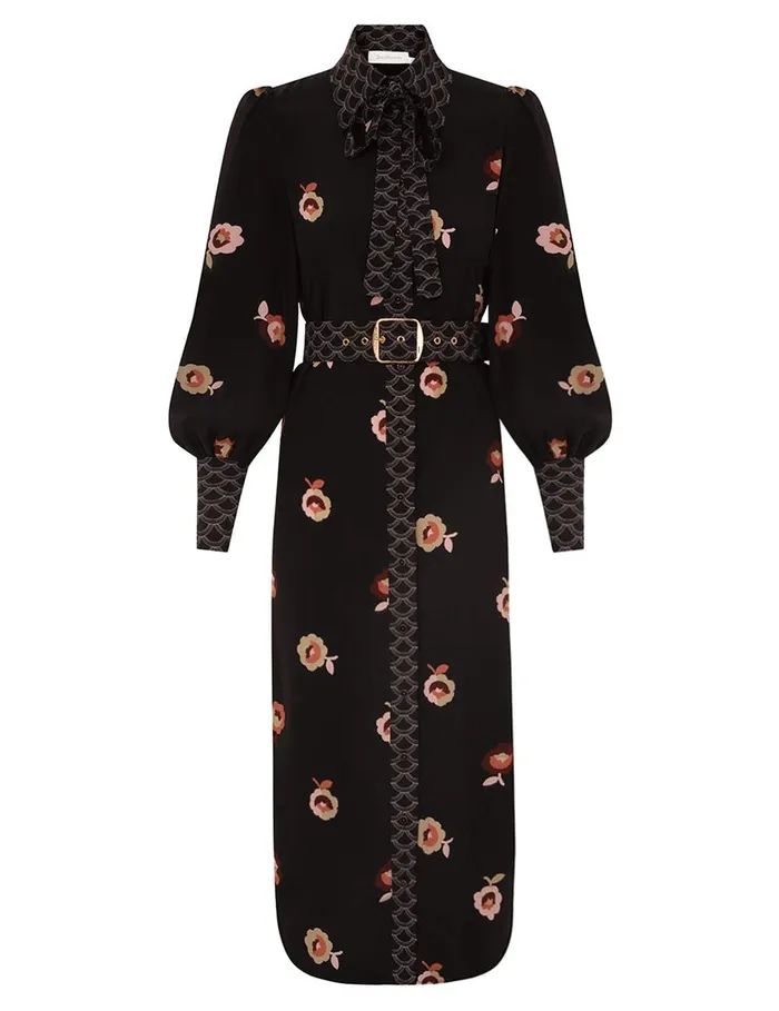 Women Dresses Zimmermann Pussybow Midi Dress Black Floral