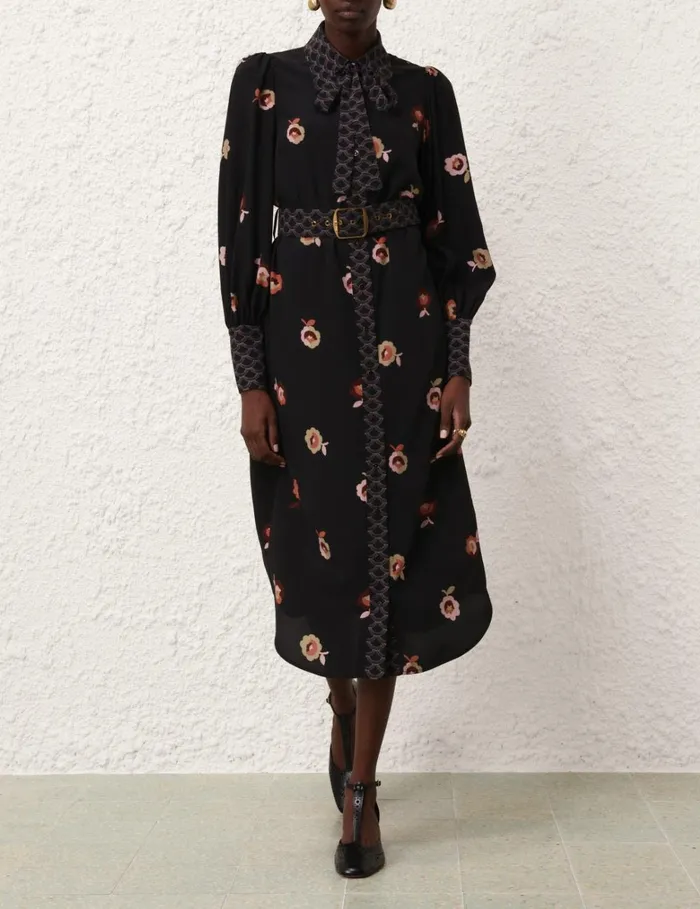 Women Dresses Zimmermann Pussybow Midi Dress Black Floral