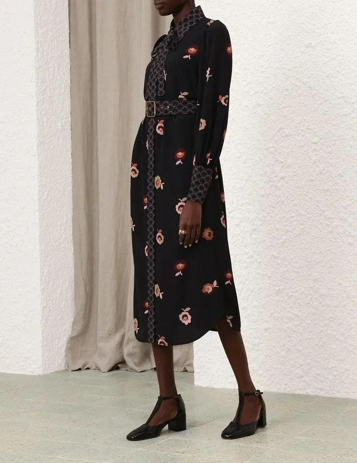 Women Dresses Zimmermann Pussybow Midi Dress Black Floral