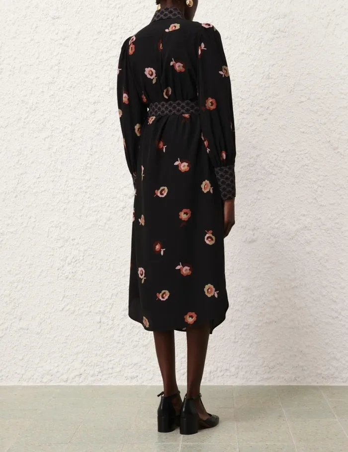 Women Dresses Zimmermann Pussybow Midi Dress Black Floral