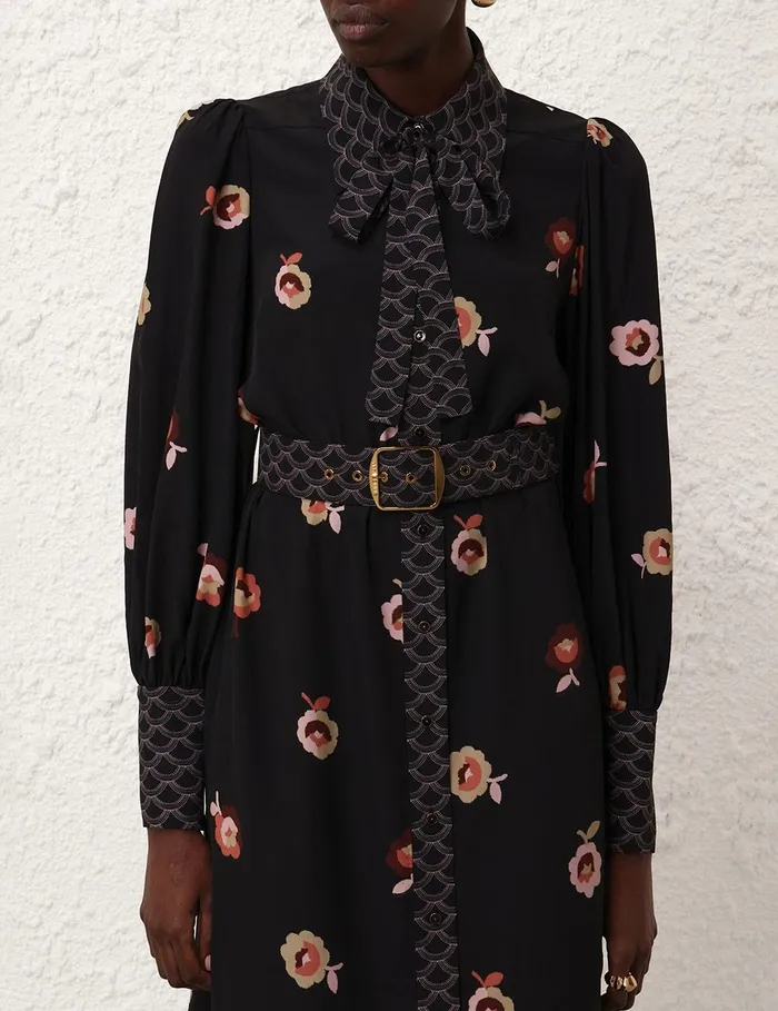 Women Dresses Zimmermann Pussybow Midi Dress Black Floral