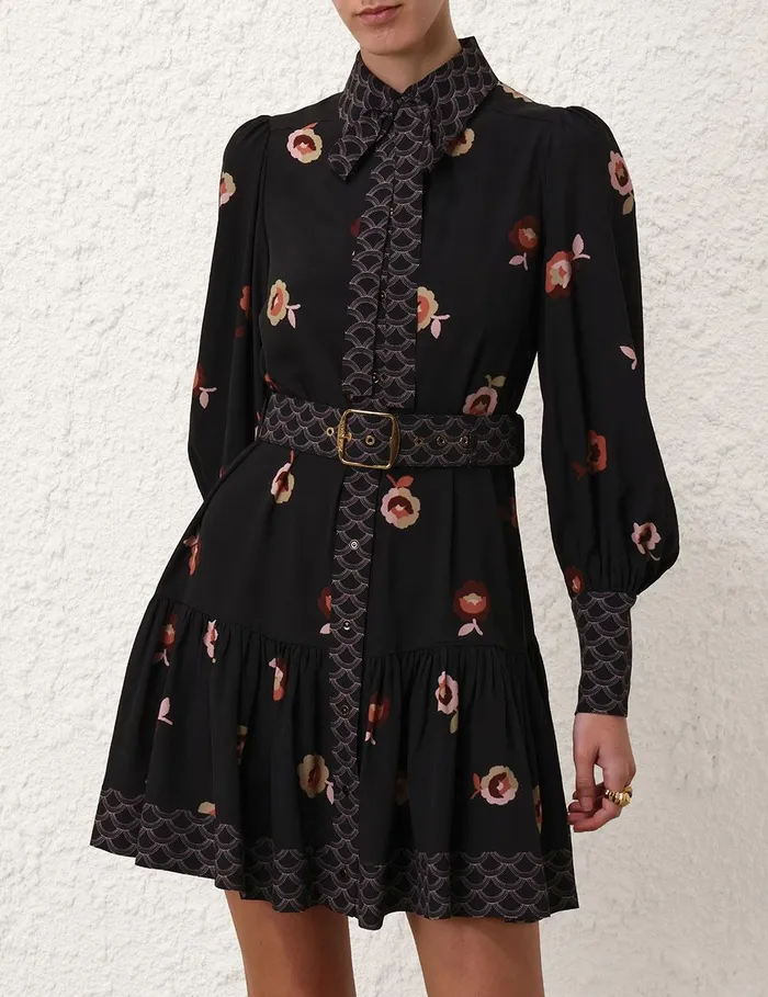 Women Dresses Zimmermann Pussybow Mini Dress Black Floral
