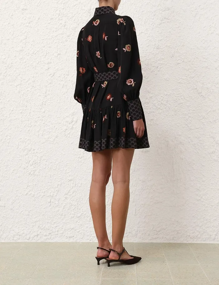 Women Dresses Zimmermann Pussybow Mini Dress Black Floral