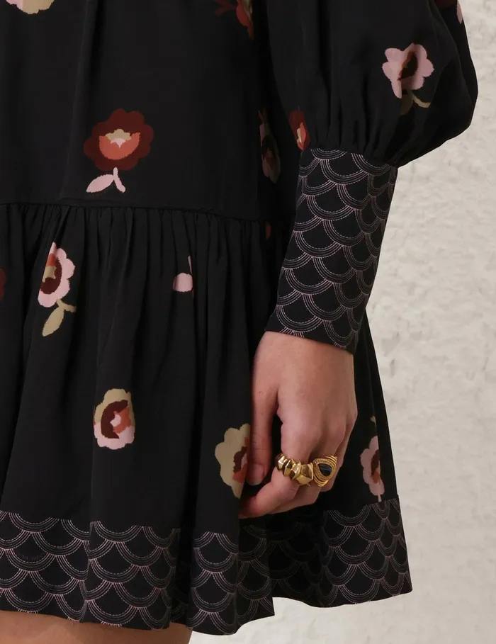 Women Dresses Zimmermann Pussybow Mini Dress Black Floral
