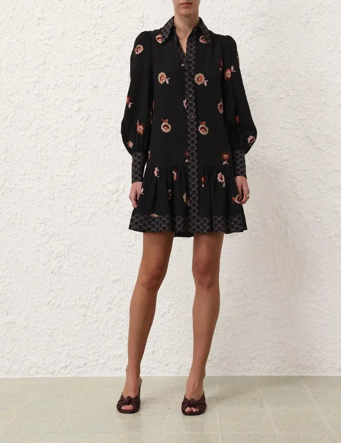 Women Dresses Zimmermann Pussybow Mini Dress Black Floral