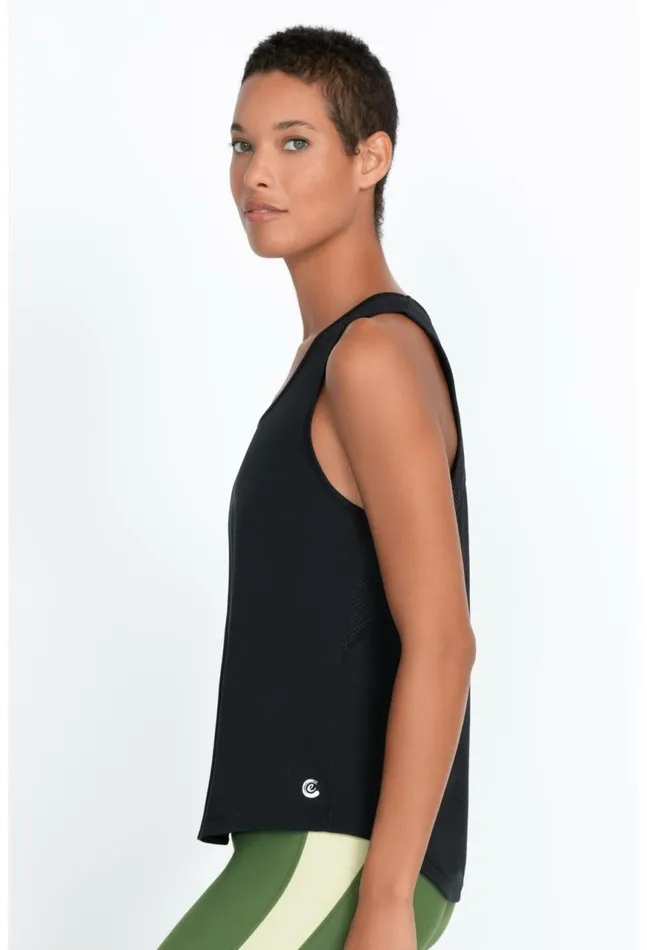 Women Effect Mesh Contrast Tank Jet Black Johnny Was Tops