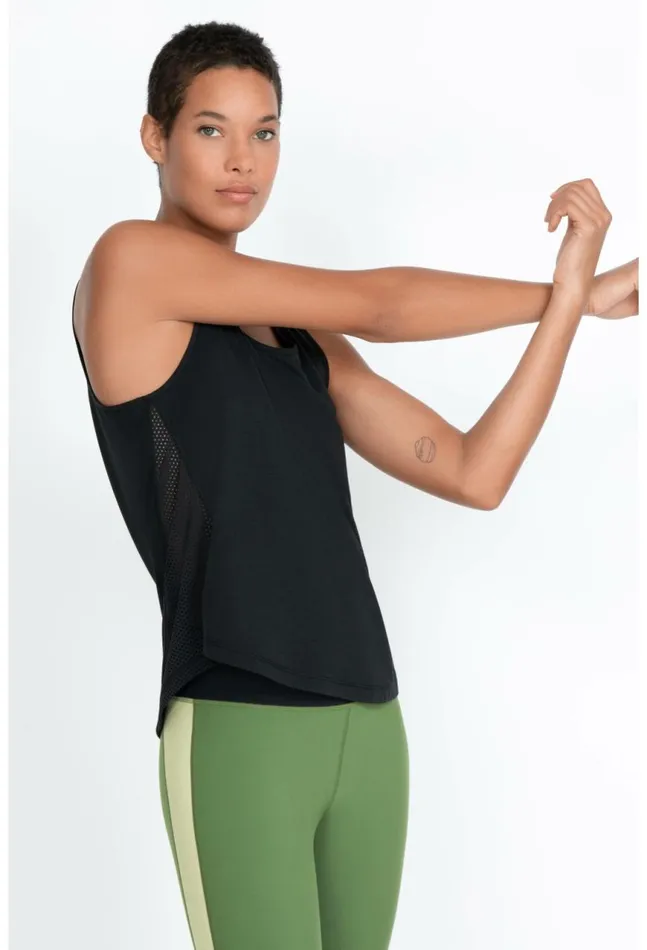 Women Effect Mesh Contrast Tank Jet Black Johnny Was Tops