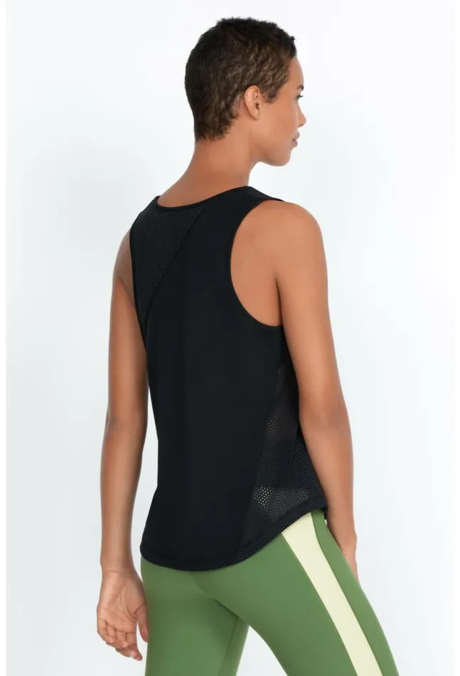 Women Effect Mesh Contrast Tank Jet Black Johnny Was Tops