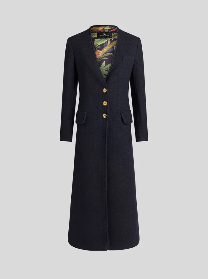 Women Etro Coats And Outerwear Duster Coat With Pegaso Buttons Navy Blue