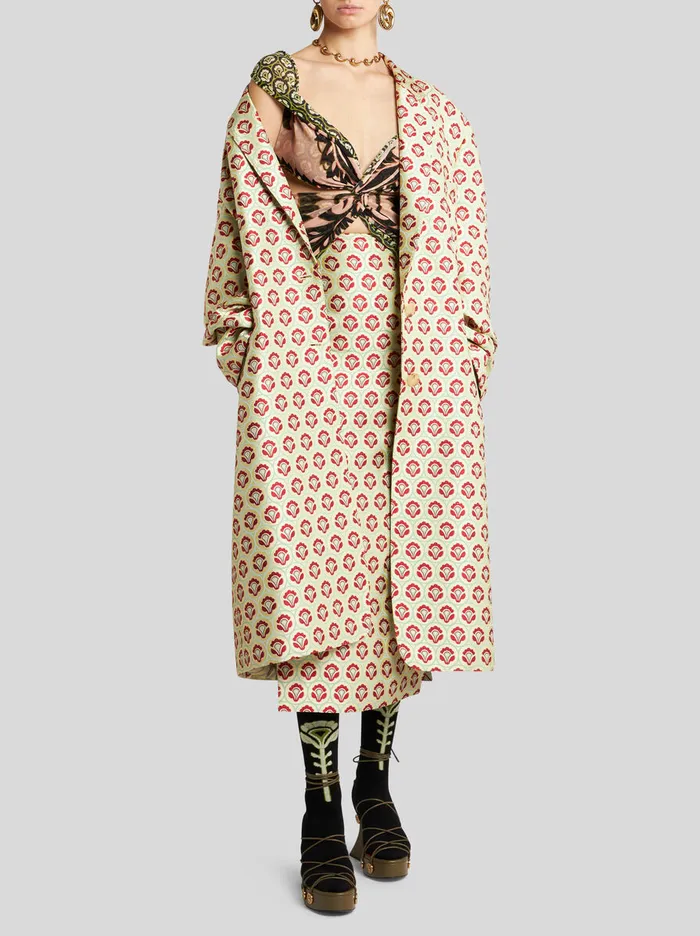 Women Etro Coats And Outerwear Shiny Jacquard Duster Coat Yellow Women Etro Coats And Outerwear Shiny Jacquard Duster Coat Yellow