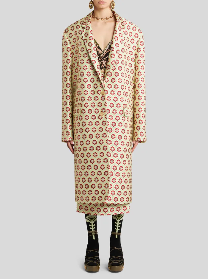 Women Etro Coats And Outerwear Shiny Jacquard Duster Coat Yellow Women Etro Coats And Outerwear Shiny Jacquard Duster Coat Yellow
