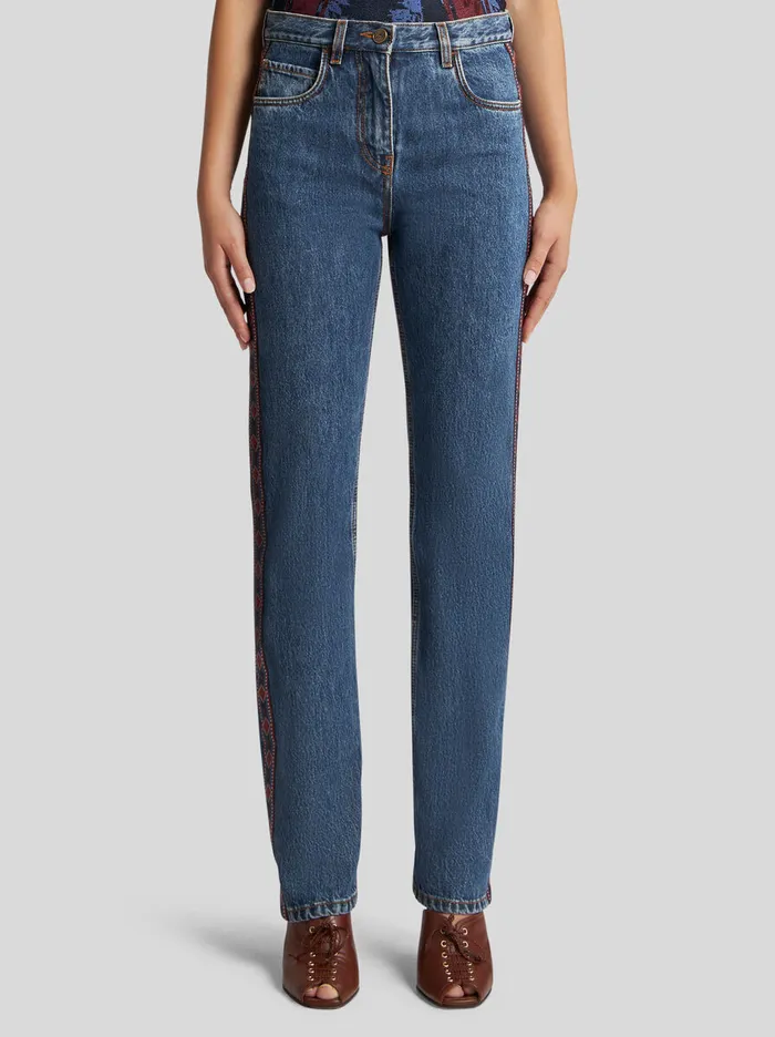 Women Etro Denim RegularFit Jeans With Side Band Navy Blue Women Etro Denim RegularFit Jeans With Side Band Navy Blue