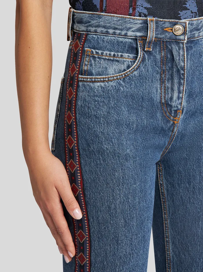 Women Etro Denim RegularFit Jeans With Side Band Navy Blue Women Etro Denim RegularFit Jeans With Side Band Navy Blue