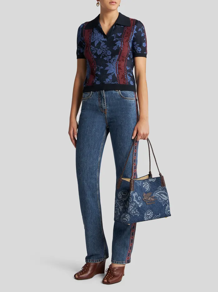 Women Etro Denim RegularFit Jeans With Side Band Navy Blue Women Etro Denim RegularFit Jeans With Side Band Navy Blue