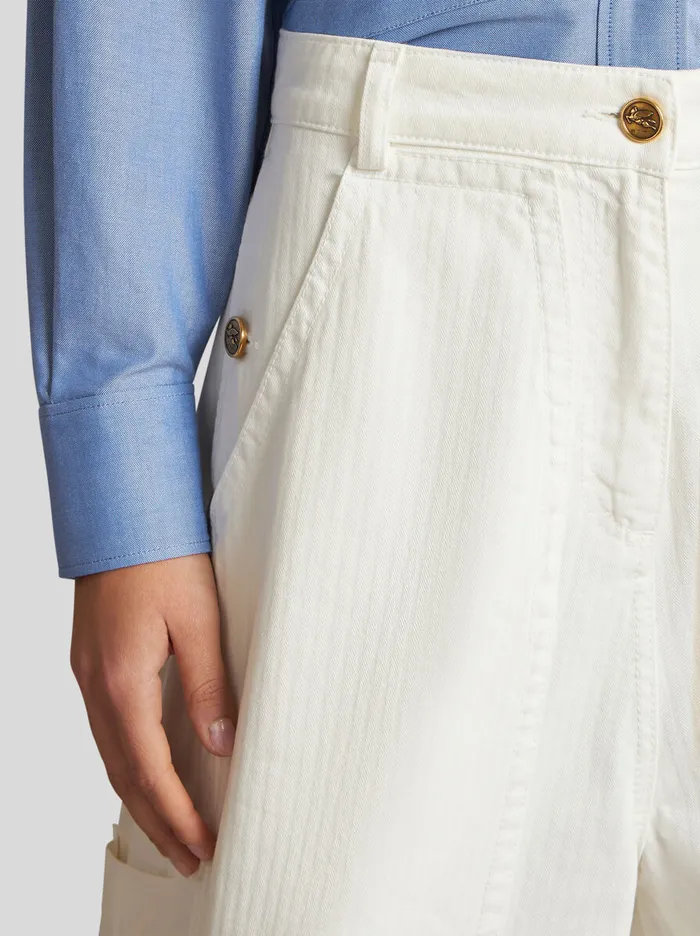 Women Etro Denim WideLeg Chevron Cotton Jeans White