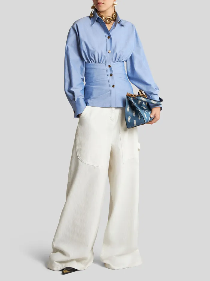 Women Etro Denim WideLeg Chevron Cotton Jeans White