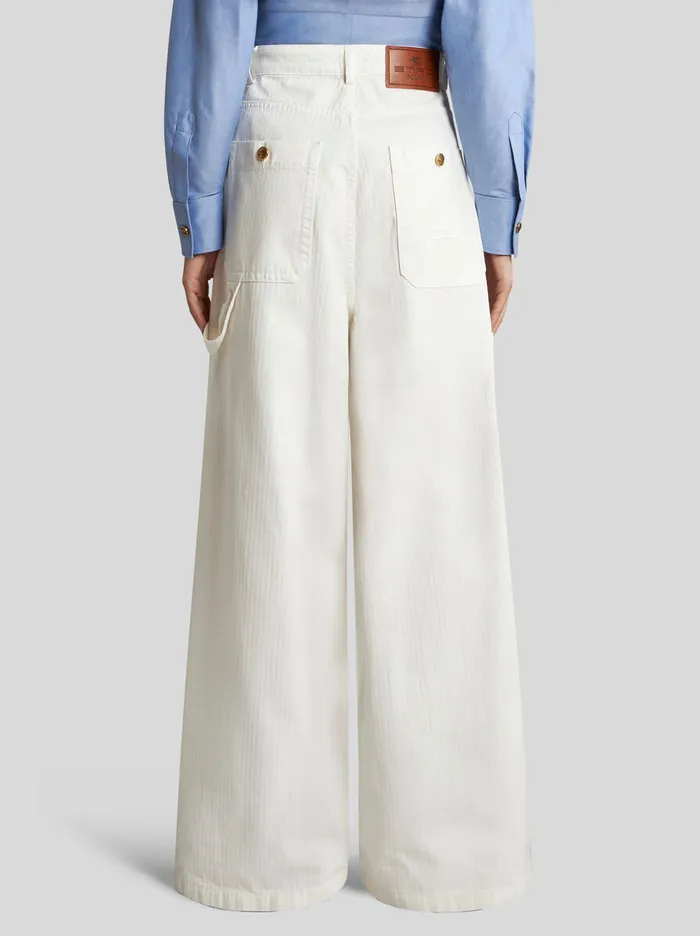Women Etro Denim WideLeg Chevron Cotton Jeans White