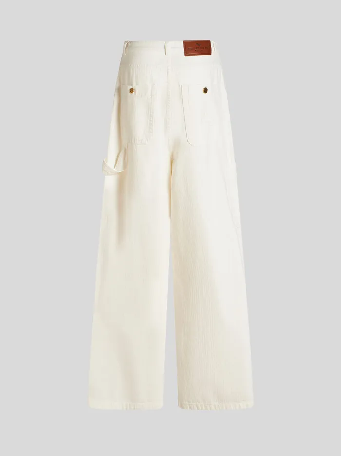 Women Etro Denim WideLeg Chevron Cotton Jeans White