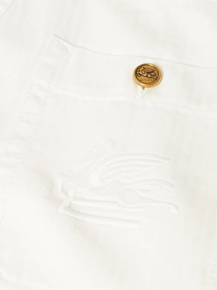 Women Etro Denim WideLeg Chevron Cotton Jeans White