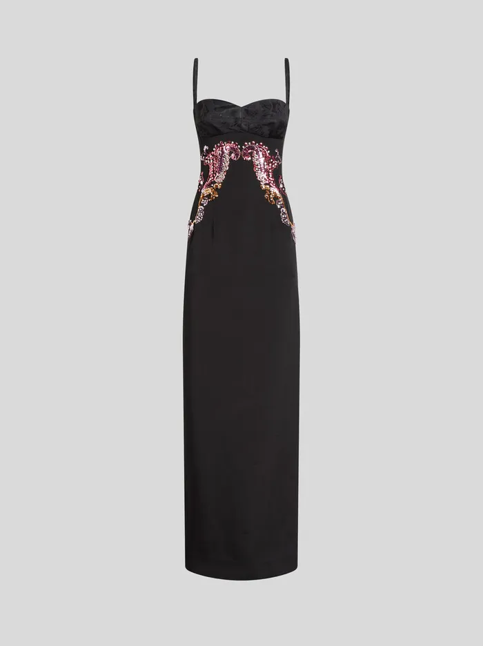 Women Etro Dresses Embroidered Silk Dress Black
