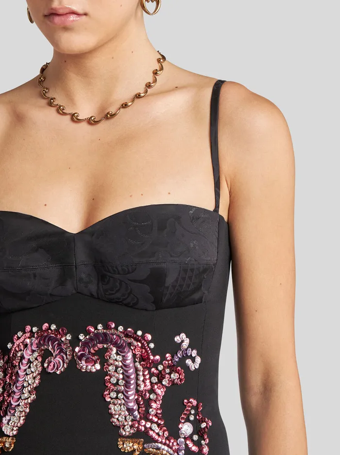 Women Etro Dresses Embroidered Silk Dress Black Women Etro Dresses Embroidered Silk Dress Black