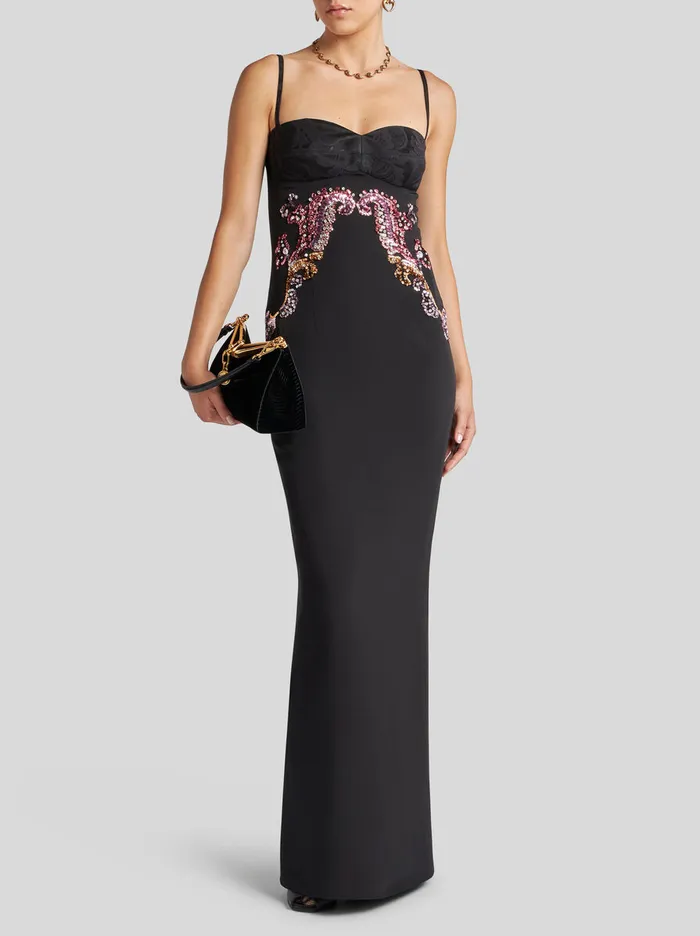 Women Etro Dresses Embroidered Silk Dress Black Women Etro Dresses Embroidered Silk Dress Black