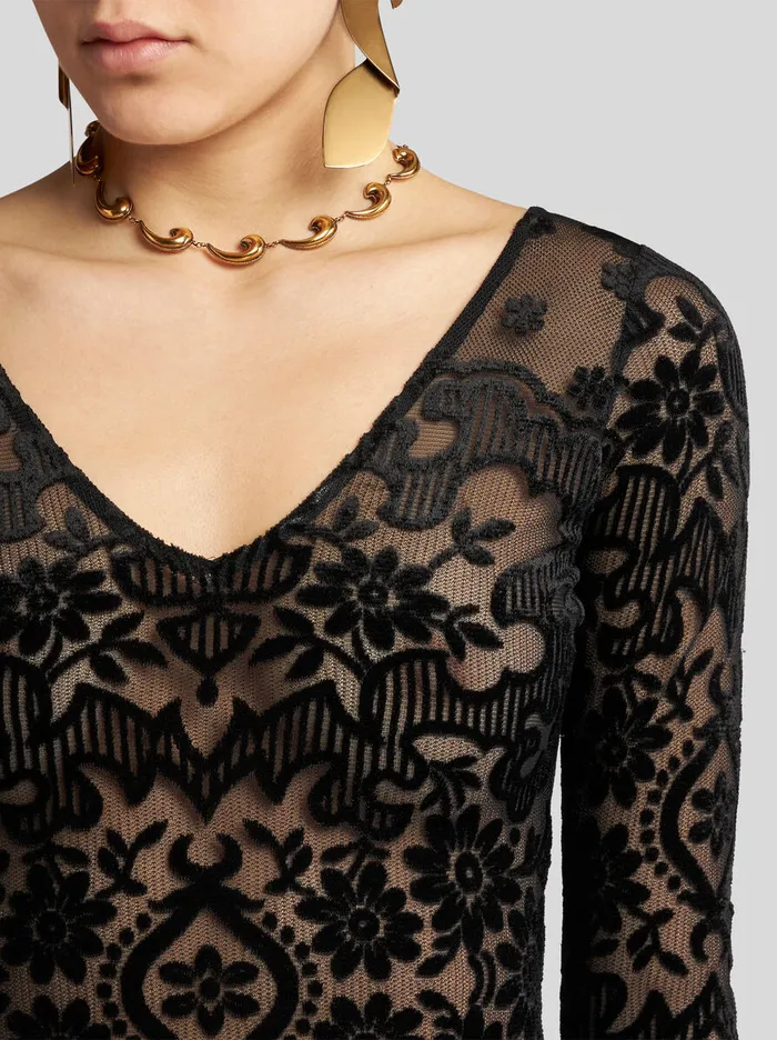 Women Etro Dresses Tulle And Jacquard Velvet Dress Black Women Etro Dresses Tulle And Jacquard Velvet Dress Black