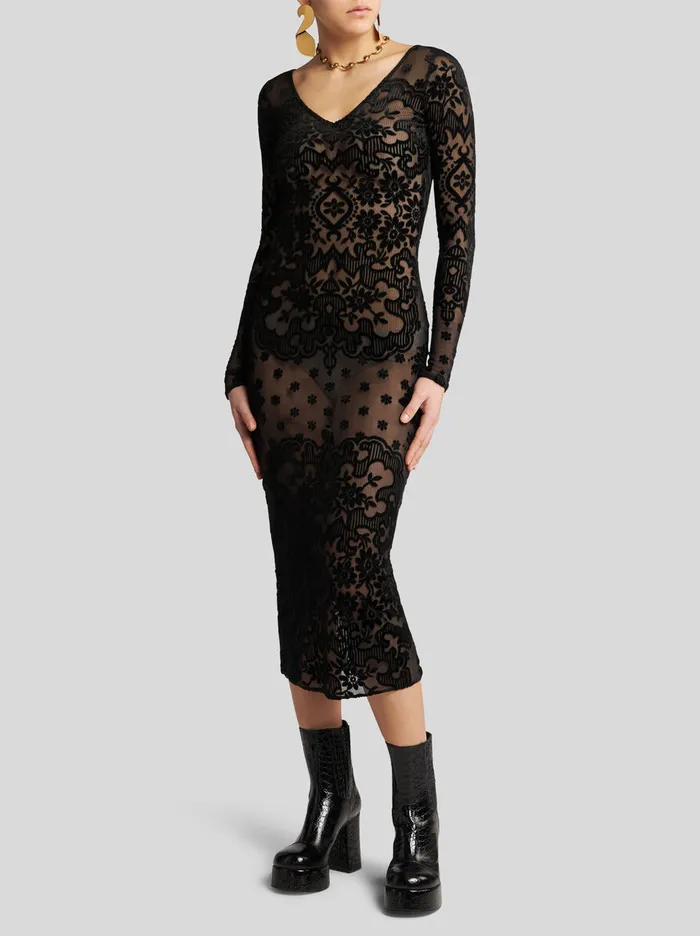 Women Etro Dresses Tulle And Jacquard Velvet Dress Black Women Etro Dresses Tulle And Jacquard Velvet Dress Black