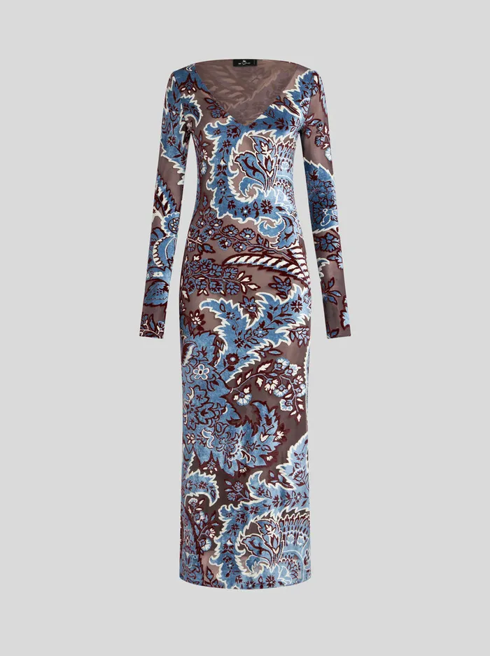 Women Etro Dresses Tulle And Jacquard Velvet Dress Light Blue