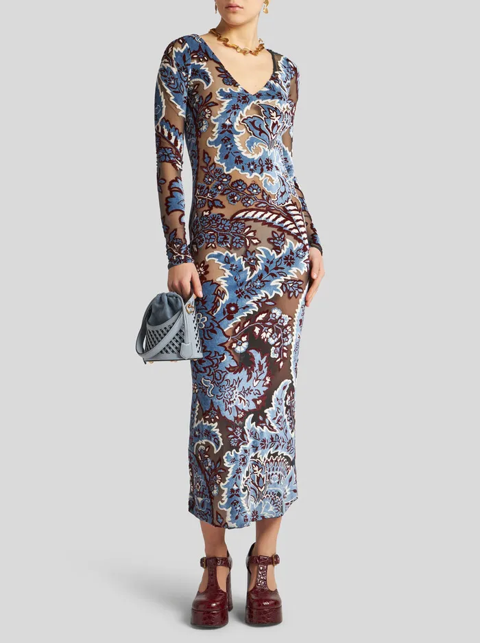 Women Etro Dresses Tulle And Jacquard Velvet Dress Light Blue