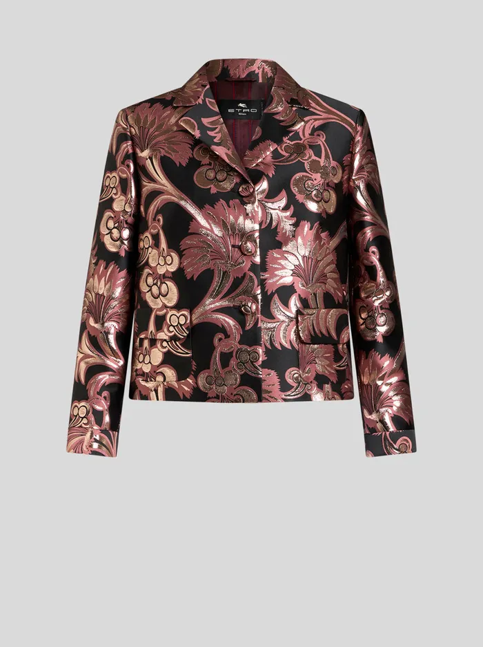 Women Etro Jackets Cropped Jacquard Jacket Pink