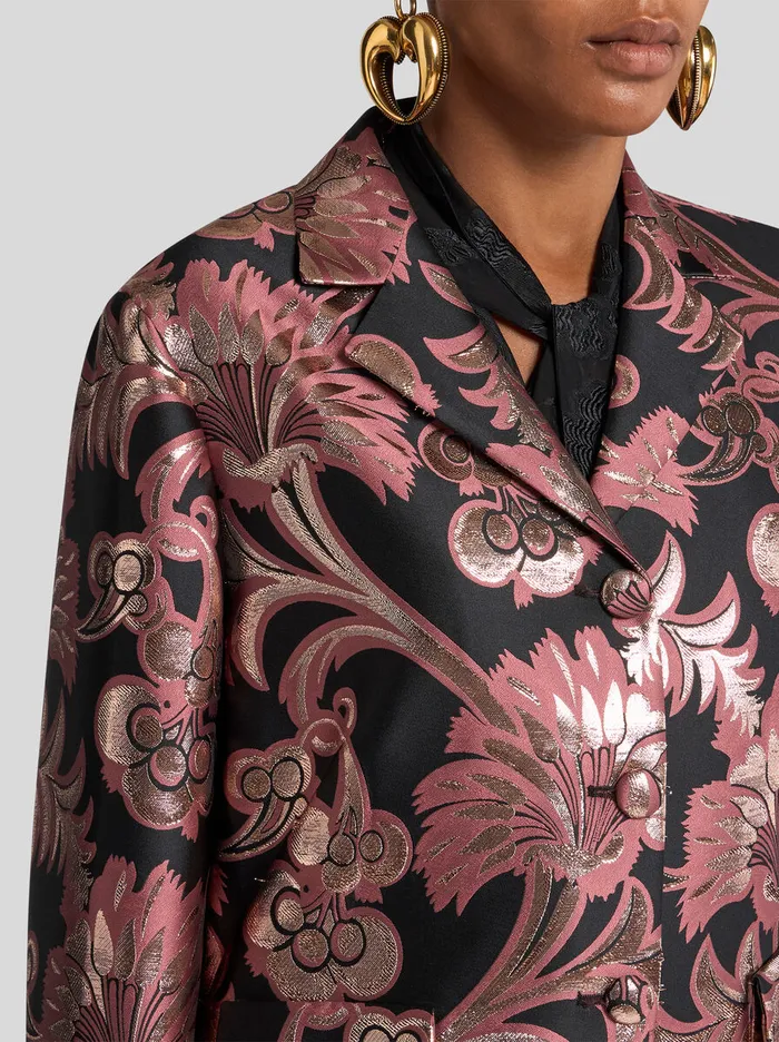 Women Etro Jackets Cropped Jacquard Jacket Pink