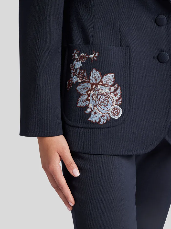 Women Etro Jackets Gabardine Jacket With Embroidery Navy Blue Women Etro Jackets Gabardine Jacket With Embroidery Navy Blue