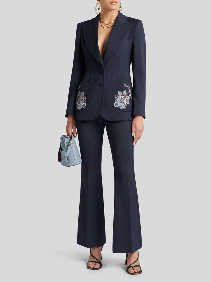 Women Etro Jackets Gabardine Jacket With Embroidery Navy Blue Women Etro Jackets Gabardine Jacket With Embroidery Navy Blue