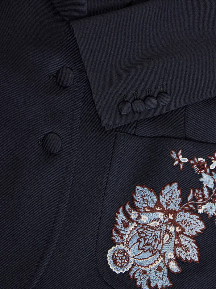 Women Etro Jackets Gabardine Jacket With Embroidery Navy Blue Women Etro Jackets Gabardine Jacket With Embroidery Navy Blue