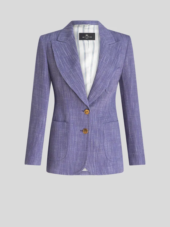 Women Etro Jackets Slub Fabric Jacket Light Blue
