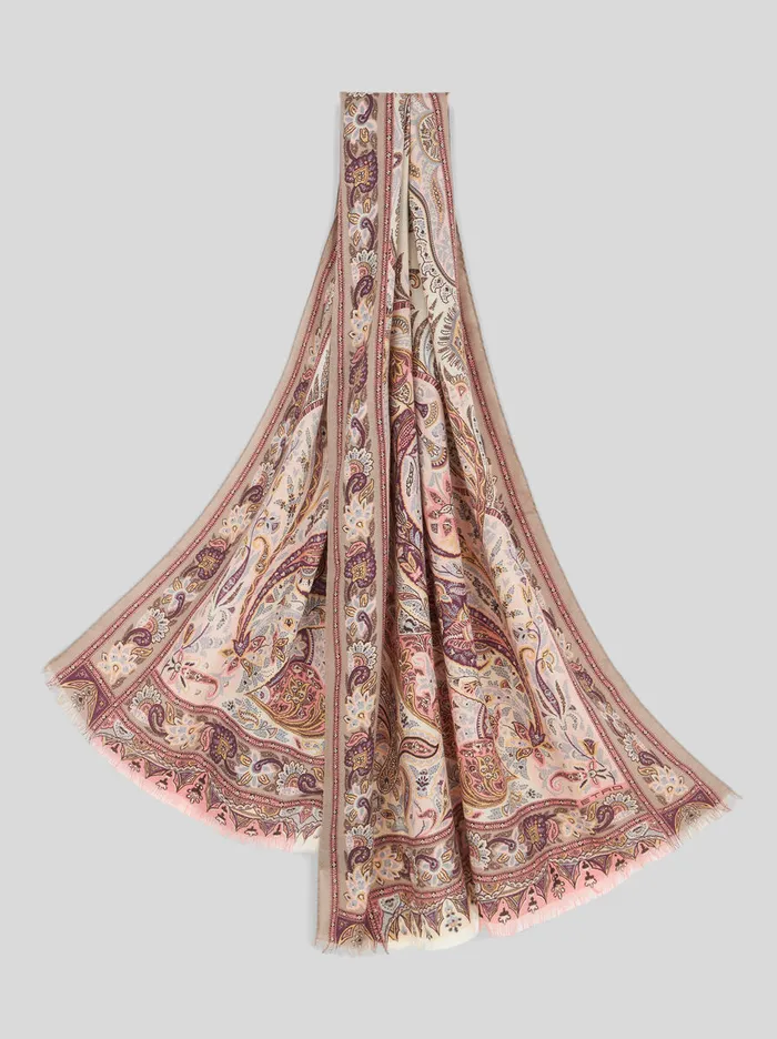 Women Etro Scarves And Silk Leafy Silk And Cashmere Scarf White