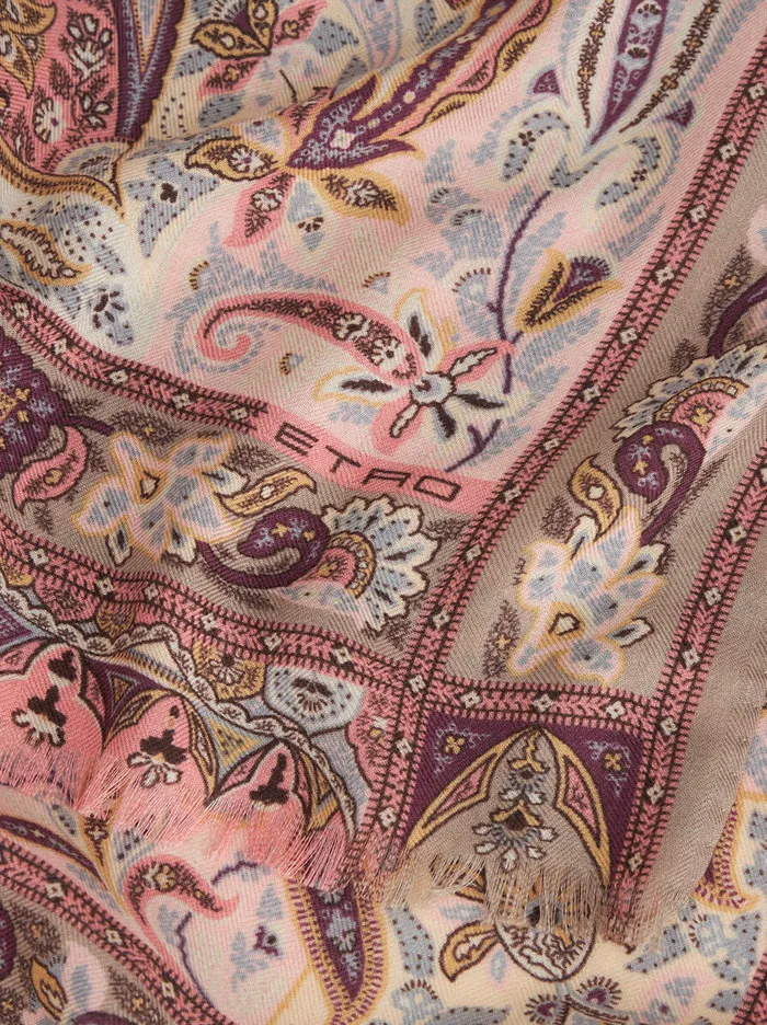 Women Etro Scarves And Silk Leafy Silk And Cashmere Scarf White Women Etro Scarves And Silk Leafy Silk And Cashmere Scarf White