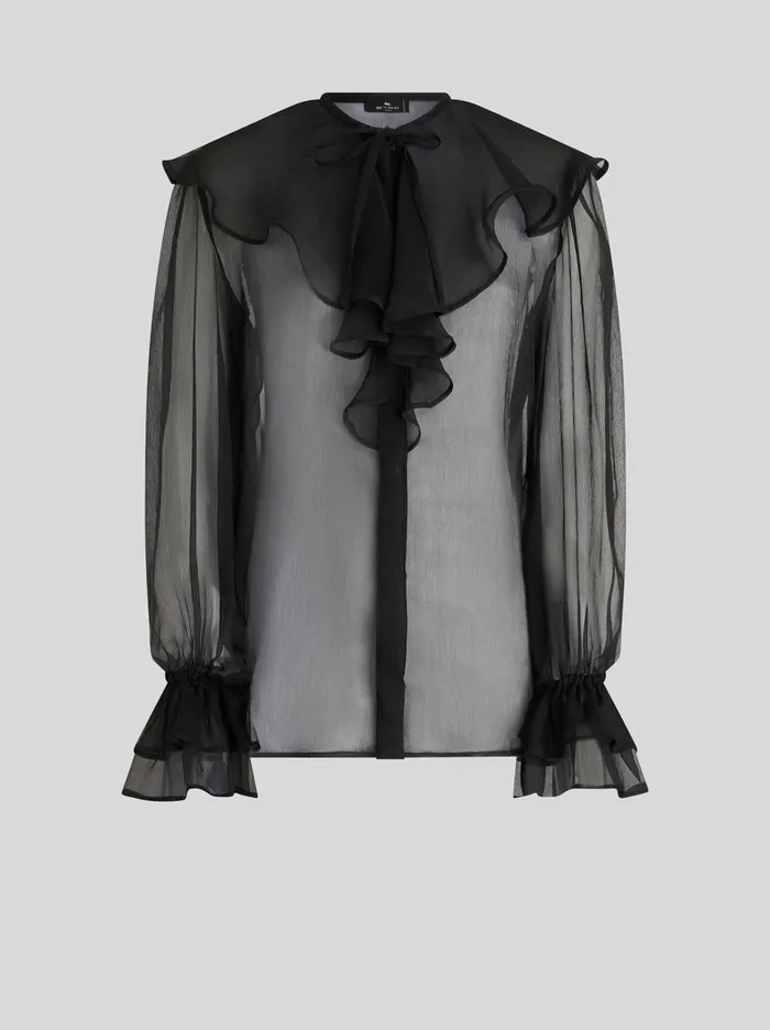 Women Etro Shirts And Blouses Crepon Shirt With Ruches Black