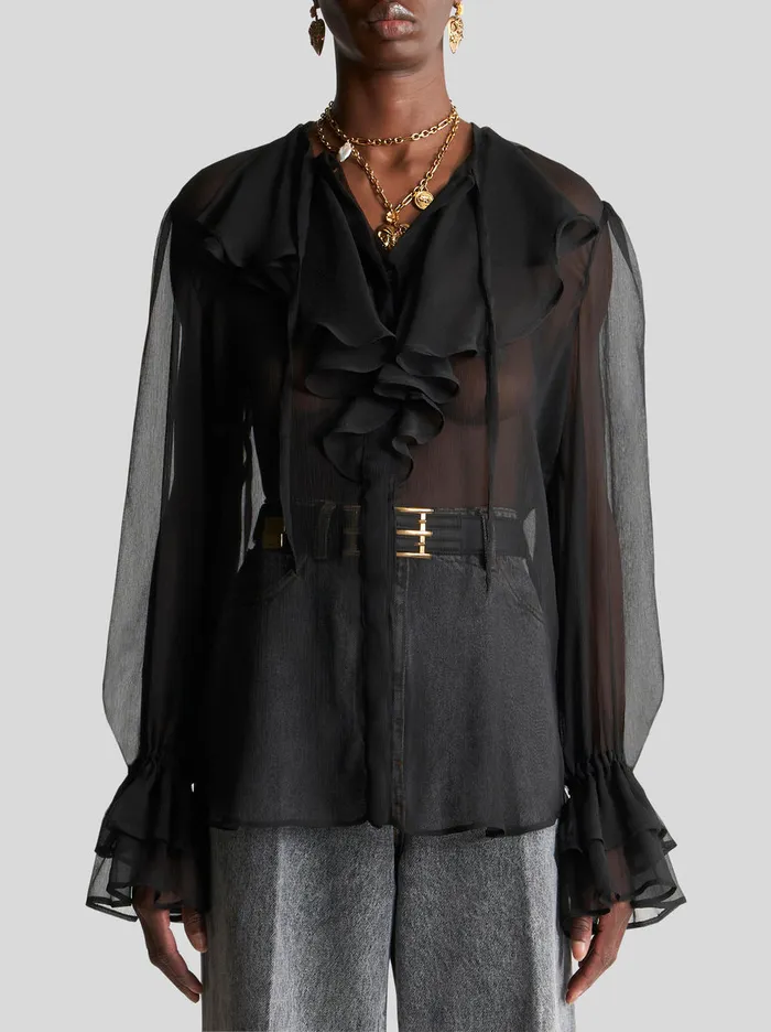Women Etro Shirts And Blouses Crepon Shirt With Ruches Black Women Etro Shirts And Blouses Crepon Shirt With Ruches Black