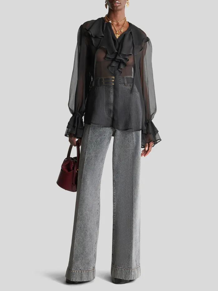 Women Etro Shirts And Blouses Crepon Shirt With Ruches Black Women Etro Shirts And Blouses Crepon Shirt With Ruches Black