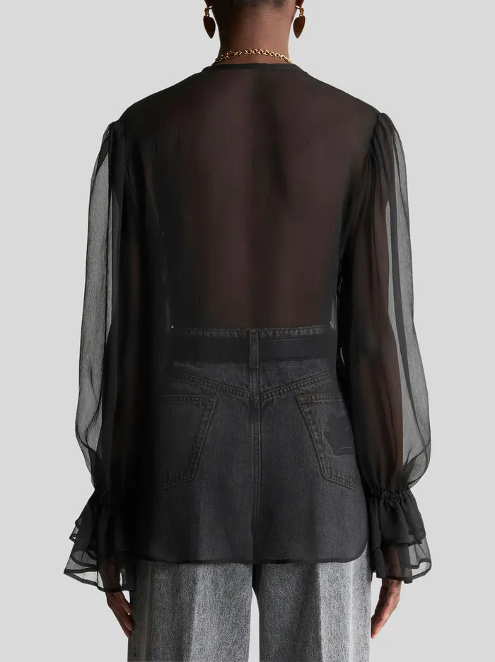 Women Etro Shirts And Blouses Crepon Shirt With Ruches Black Women Etro Shirts And Blouses Crepon Shirt With Ruches Black