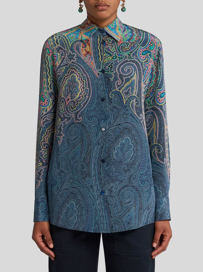 Women Etro Shirts And Blouses Paisley Silk Shirt Green