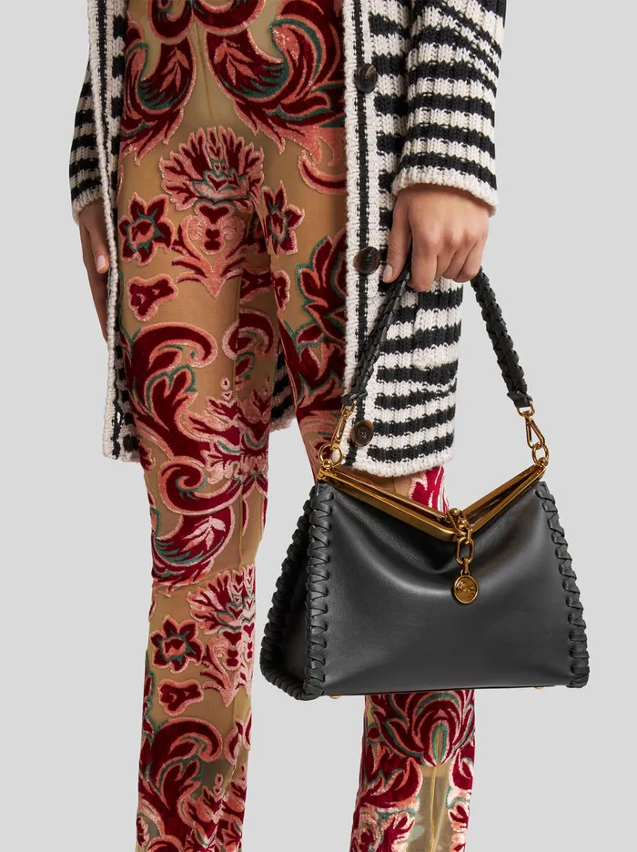 Women Etro Shoulder Bags Medium Vela Bag With Thread Work Black Women Etro Shoulder Bags Medium Vela Bag With Thread Work Black