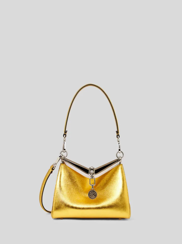 Women Etro Shoulder Bags Small Laminated Vela Bag Gold