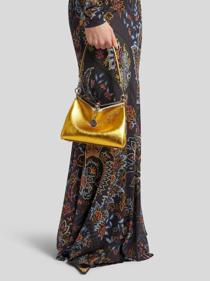 Women Etro Shoulder Bags Small Laminated Vela Bag Gold