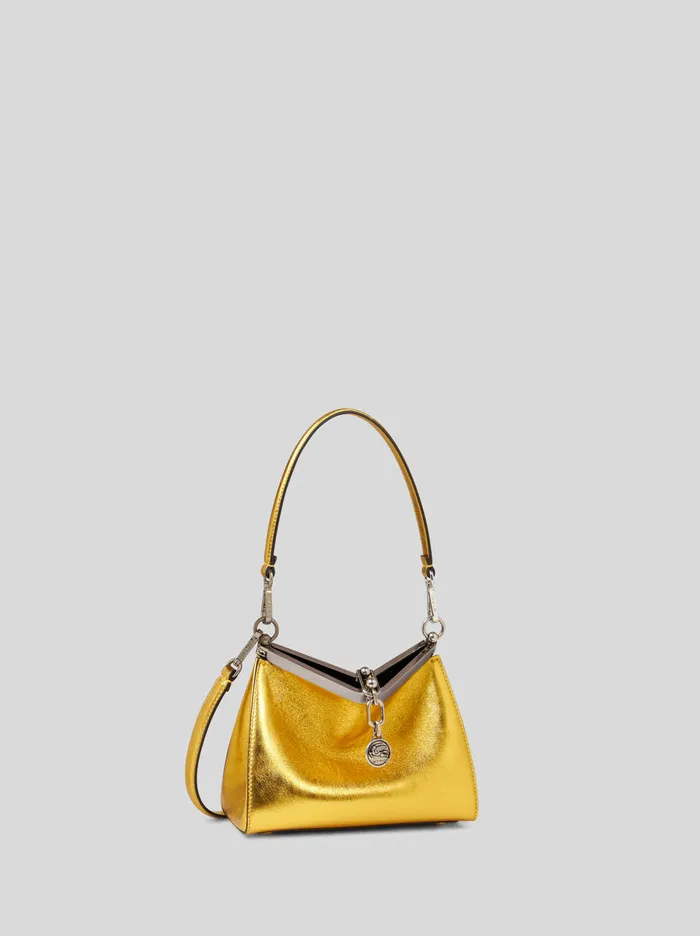 Women Etro Shoulder Bags Small Laminated Vela Bag Gold