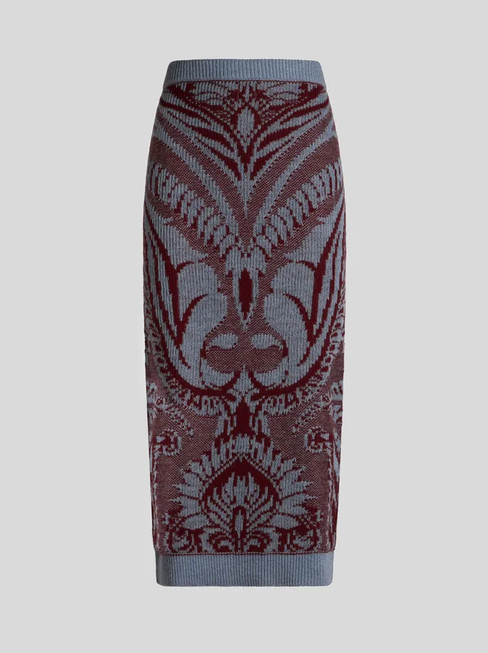 Women Etro Skirts Wool Jacquard Pencil Skirt Light Blue