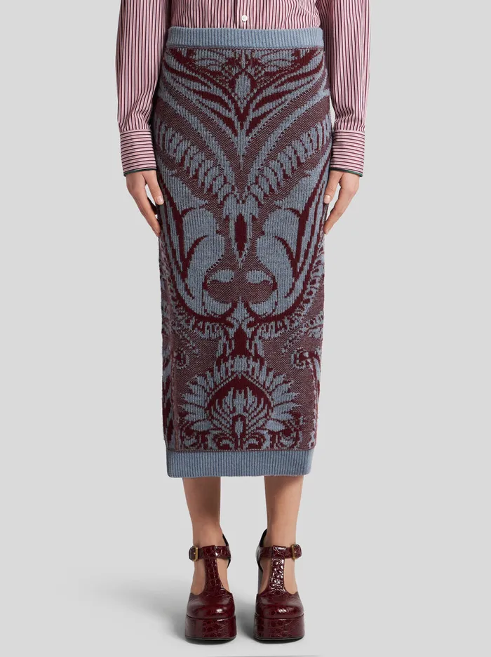Women Etro Skirts Wool Jacquard Pencil Skirt Light Blue Women Etro Skirts Wool Jacquard Pencil Skirt Light Blue